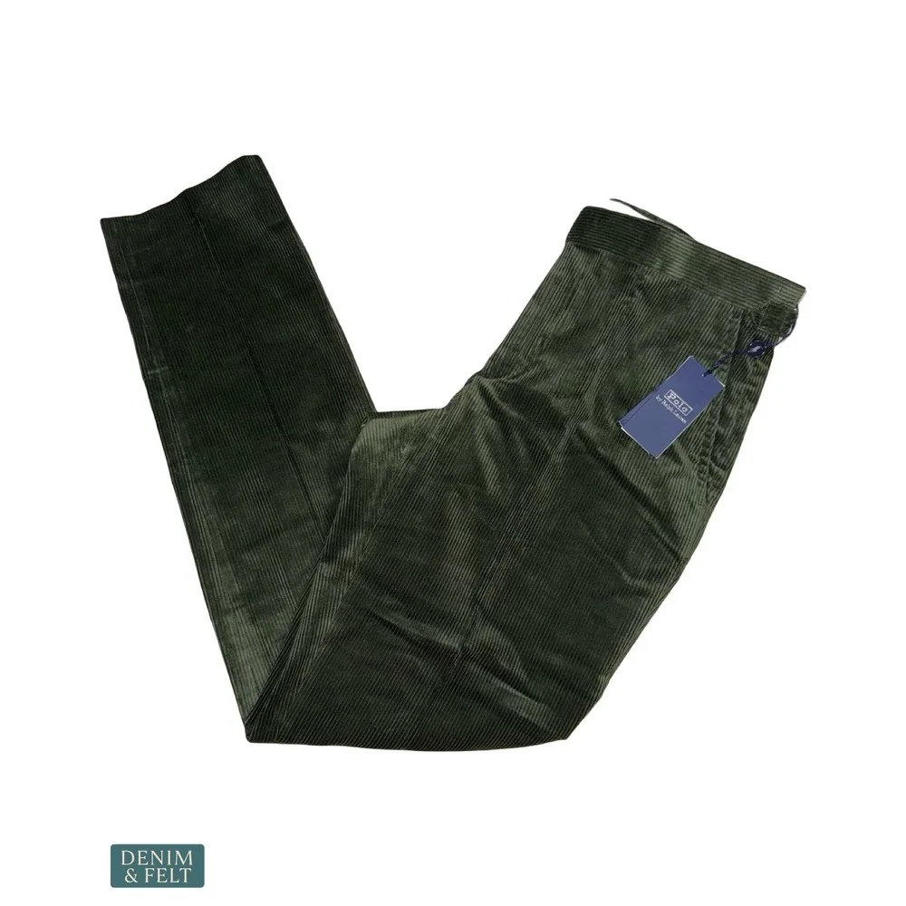 NEW Polo Ralph Lauren Olive Corduroy Pleated Straight Leg Pants‎ 32x33 Classic
